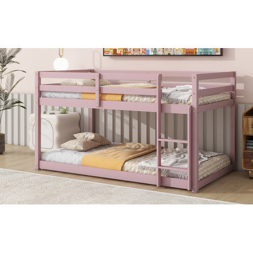 Twin Over Twin Floor Bunk Bed,Pink