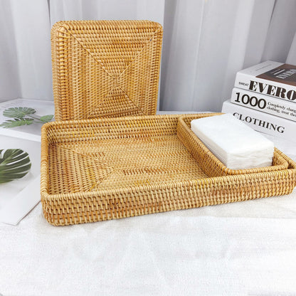 Rattan Tray Desktop Storage Woven Basket