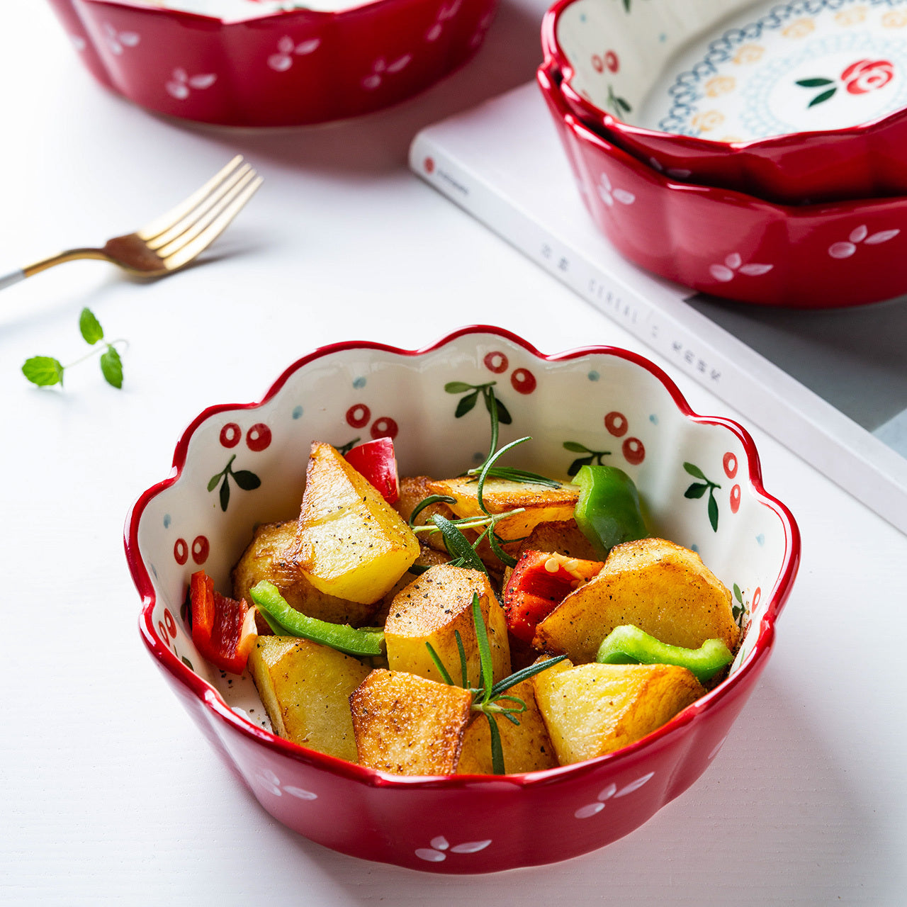 Cute Cherry Ceramic Bowl for Breakfast and Salad