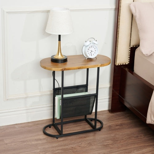 Set of 2 Acacia Oval Side Tables with Magazine Storage