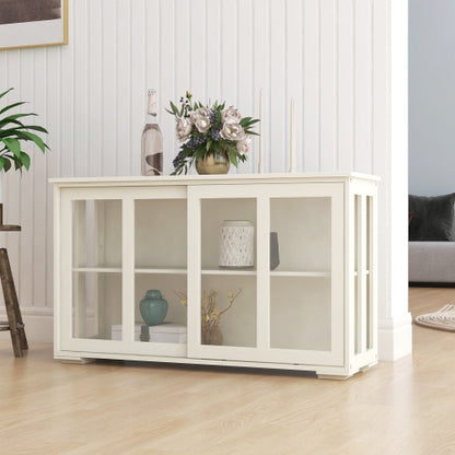 Kitchen Storage Cabinet With Glass Door - White