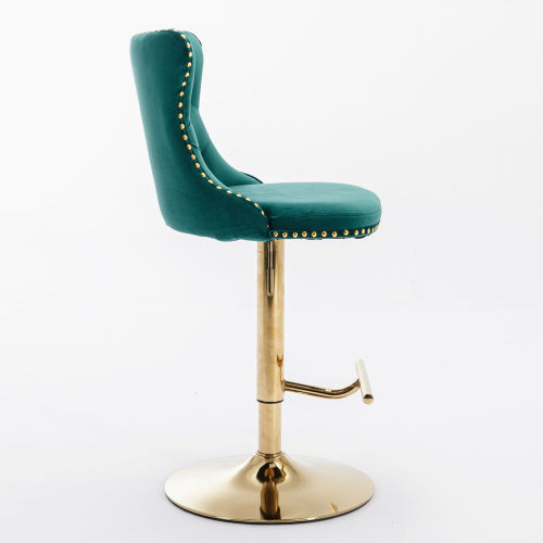 Golden Swivel Velvet Barstools Adjustable Seat Height Green