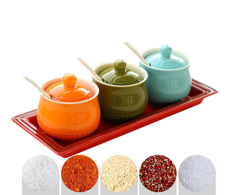 Stoneware Porcelain Spoon Seasoning Jar Set Kit