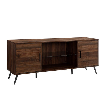 Mid-Century Modern 2-Door TV Stand With Glass Shelf