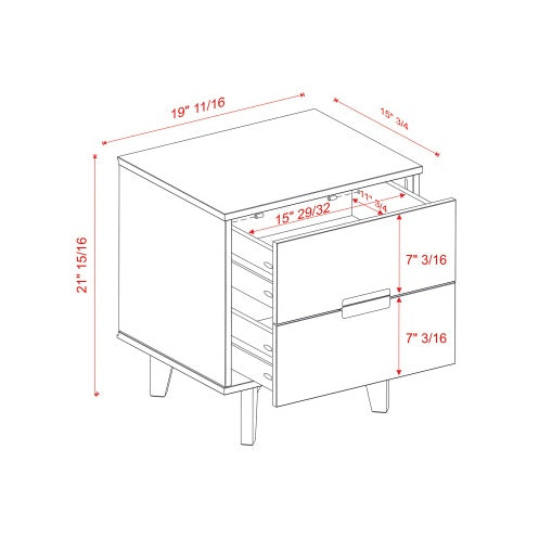 Mid-Century Modern Solid Wood 2-Drawer Nightstand