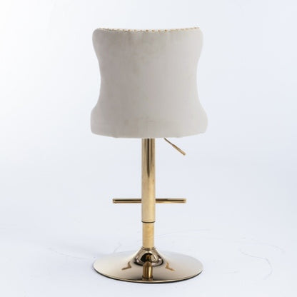 Golden Swivel Velvet Barstools Adjustable Beige Set of 2