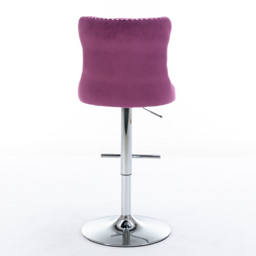 Swivel Velvet Barstools Adjusatble Seat Height From 25-33 Inch Purple,Set Of 2