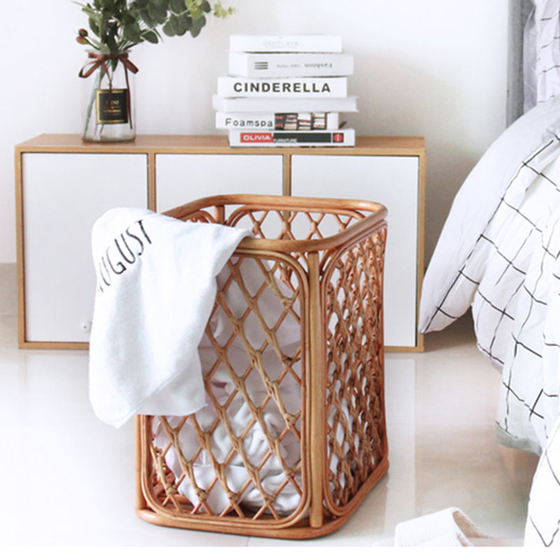 Handmade Rattan Square Laundry Basket for Hotels