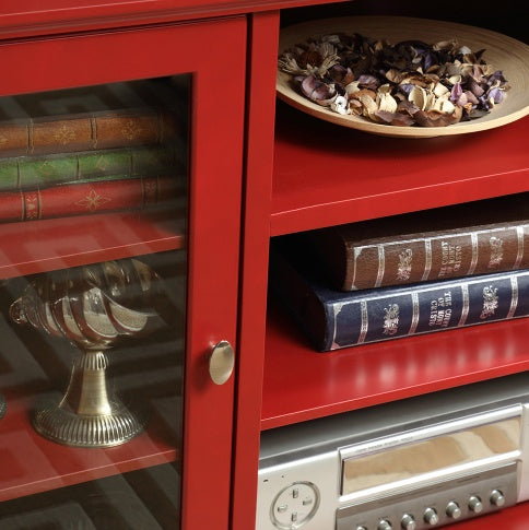 Storage Buffet Cabinet Sideboard TV Console With Glass Doors,Red