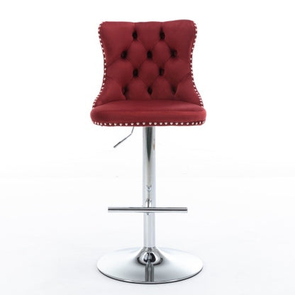 Swivel Velvet Barstools Adjusatble Seat Height From 25-33 Inch Burgundy,Set Of 2