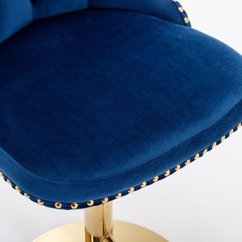 Golden Swivel Velvet Barstools Adjustable Seat Height Blue Set