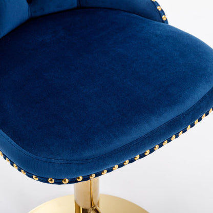 Golden Swivel Velvet Barstools Adjustable Seat Height Blue Set