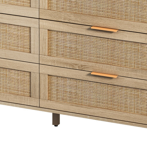 Natural Rattan Storage Cabinet with Drawers for Living Room