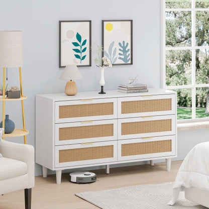 White Rattan Storage Cabinet with 6 Drawers