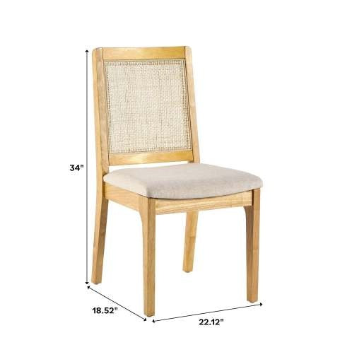 Modern Solid Wood Dining Chair With Rattan Inset Back, Set Of 2, Natural