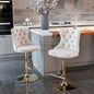 Golden Swivel Velvet Barstools Adjustable Beige Set of 2