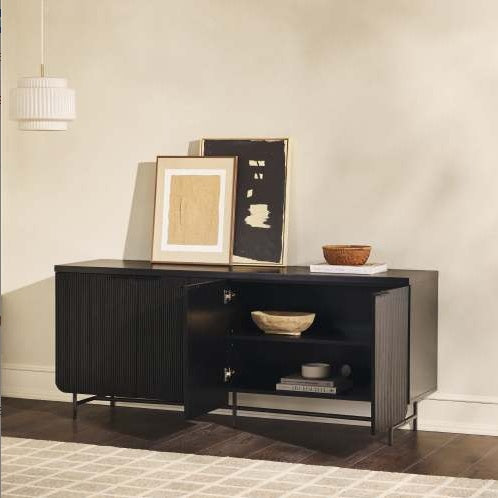 Modern Scandi Fluted-Door Sideboard Black