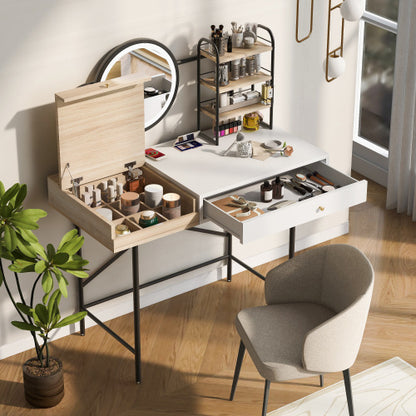 Makeup Vanity Desk With Lighted Mirror & Charging Station